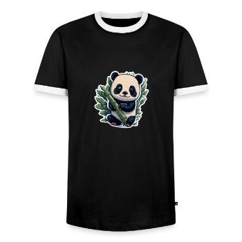 Cute Panda with Bamboo - Männer Kontrast-T-Shirt - Schwarz/Weiß - Vorne - AI Model Female 172 light (172cm) & AI Model Male 178 light (178cm)
