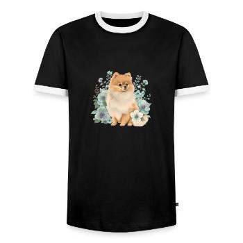 Pomeranain Pomeranian Flower Pastel - Men's Ringer Shirt - black/white - Front - AI Model Female 172 light (172cm) & AI Model Male 178 light (178cm)