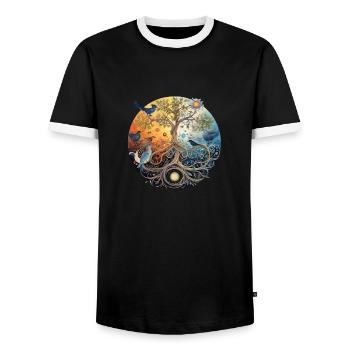 Baum des Lebens - Männer Kontrast-T-Shirt - Schwarz/Weiß - Vorne - AI Model Female 172 light (172cm) & AI Model Male 178 light (178cm)