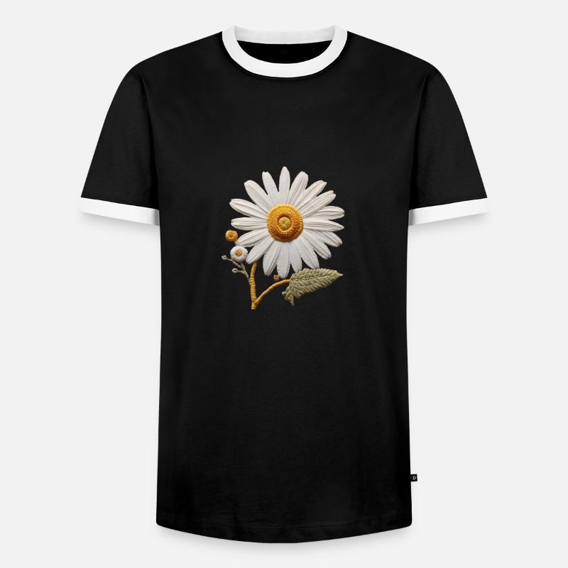 Gesticktes Gänseblümchen - Männer Kontrast-T-Shirt - Schwarz/Weiß
