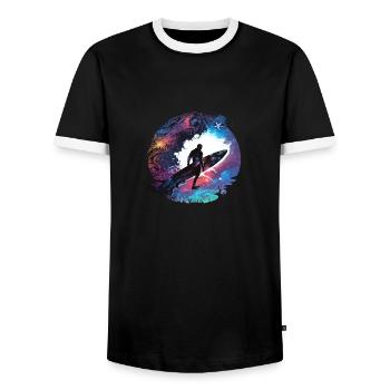 surfer on the galaxy - Men's Ringer Shirt - black/white - Front - AI Model Female 172 light (172cm) & AI Model Male 178 light (178cm)