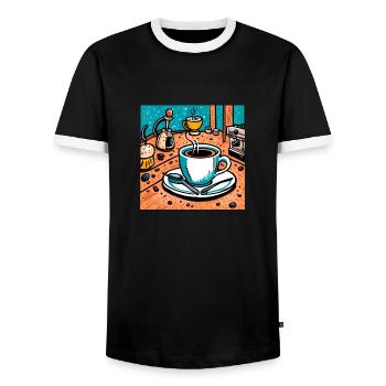 Amateur de café - T-shirt contrasté Homme - noir/blanc - Devant - AI Model Female 172 light (172cm) & AI Model Male 178 light (178cm)