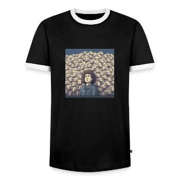 Lustighausen - Comic style sheep counting - Männer Kontrast-T-Shirt - Schwarz/Weiß - Vorne - AI Model Female 172 light (172cm) & AI Model Male 178 light (178cm)