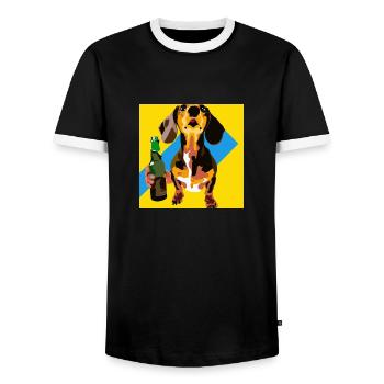 Teckel à bière - T-shirt contrasté Homme - noir/blanc - Devant - AI Model Female 172 light (172cm) & AI Model Male 178 light (178cm)