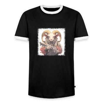 animal design cartoon sheep lion funny quote funny - Men's Ringer Shirt - black/white - Front - AI Model Female 172 light (172cm) & AI Model Male 178 light (178cm)