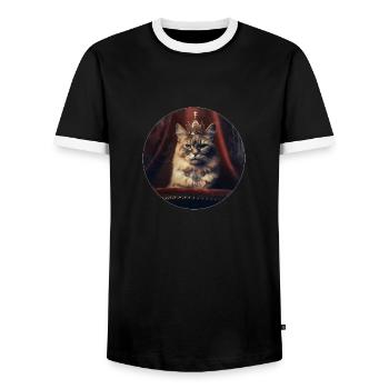 Royal Cat - Men's Ringer Shirt - black/white - Front - AI Model Female 172 light (172cm) & AI Model Male 178 light (178cm)