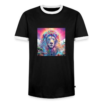 icecrusher Cartographic Pencil Art Color Grading - Men's Ringer Shirt - black/white - Front - AI Model Female 172 light (172cm) & AI Model Male 178 light (178cm)