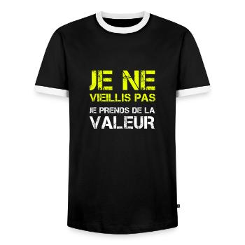 Je Ne Vieillis Pas Je Prends De La Valeur - T-shirt contrasté Homme - noir/blanc - Devant - AI Model Female 172 light (172cm) & AI Model Male 178 light (178cm)