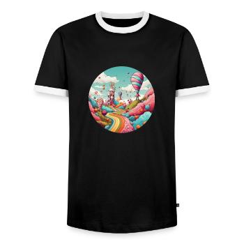 Fantasy Travel: Unique Style - Men's Ringer Shirt - black/white - Front - AI Model Female 172 light (172cm) & AI Model Male 178 light (178cm)