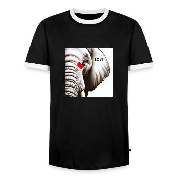 Elephant Love - Men's Ringer Shirt - black/white - Front - AI Model Female 172 light (172cm) & AI Model Male 178 light (178cm)