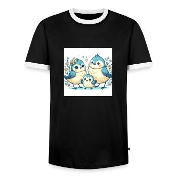 Cute Bird Family - Men's Ringer Shirt - black/white - Front - AI Model Female 172 light (172cm) & AI Model Male 178 light (178cm)