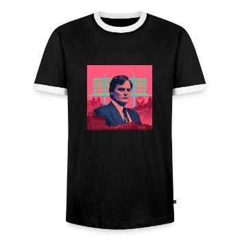 Italienischer Politiker Vaporwave "Pippuzzo" - Männer Kontrast-T-Shirt - Schwarz/Weiß - Vorne - AI Model Female 172 light (172cm) & AI Model Male 178 light (178cm)