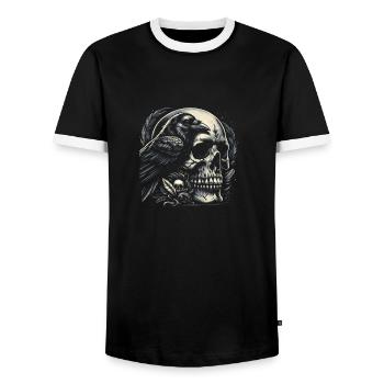 Shadow's Whisper - Men's Ringer Shirt - black/white - Front - AI Model Female 172 light (172cm) & AI Model Male 178 light (178cm)