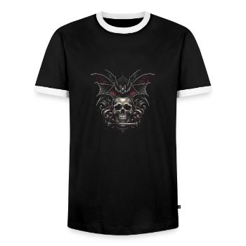 Cathedral Night: Skull and Bat - Men's Ringer Shirt - black/white - Front - AI Model Female 172 light (172cm) & AI Model Male 178 light (178cm)