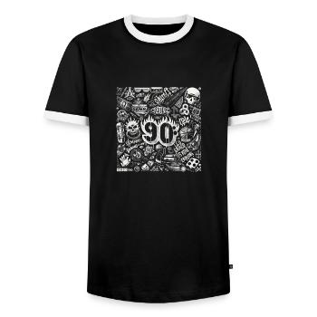 Stilikonen der 90er Jahre - Männer Kontrast-T-Shirt - Schwarz/Weiß - Vorne - AI Model Female 172 light (172cm) & AI Model Male 178 light (178cm)
