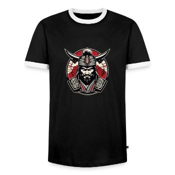 Samurai Gym Logo , Samurai Motiv , Samurai Design - Männer Kontrast-T-Shirt - Schwarz/Weiß - Vorne - AI Model Female 172 light (172cm) & AI Model Male 178 light (178cm)