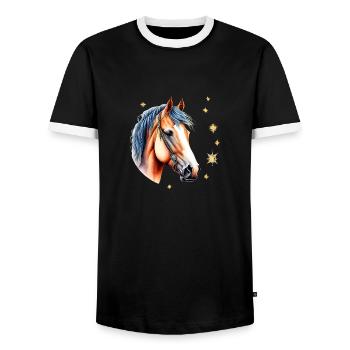 Wild und Frei: Pferdekopf - Männer Kontrast-T-Shirt - Schwarz/Weiß - Vorne - AI Model Female 172 light (172cm) & AI Model Male 178 light (178cm)