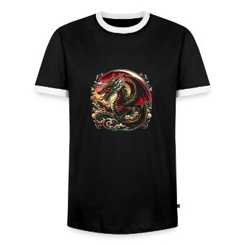Dragon de crête cramoisi - T-shirt contrasté Homme - noir/blanc - Devant - AI Model Female 172 light (172cm) & AI Model Male 178 light (178cm)