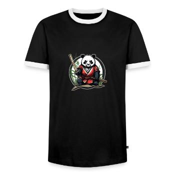 Samurai Panda in his garden - Men's Ringer Shirt - black/white - Front - AI Model Female 172 light (172cm) & AI Model Male 178 light (178cm)