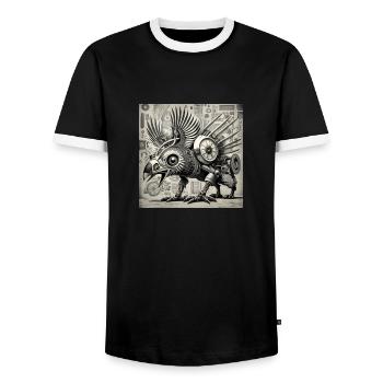 phoenix style cyborg steampunk cyberpunk - Men's Ringer Shirt - black/white - Front - AI Model Female 172 light (172cm) & AI Model Male 178 light (178cm)