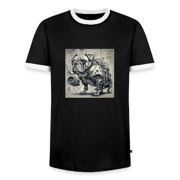 dog style cyborg steampunk cyberpunk biomec - Men's Ringer Shirt - black/white - Front - AI Model Female 172 light (172cm) & AI Model Male 178 light (178cm)