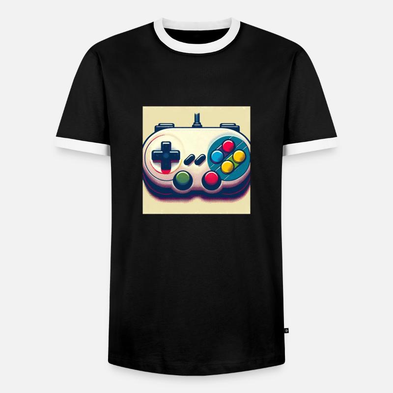 Retro Gamepad in Risograph - Men's Ringer Shirt - black/white