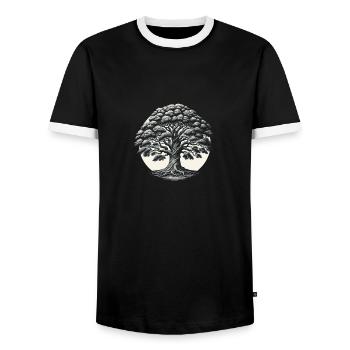Eternal Wisdom Tree - Men's Ringer Shirt - black/white - Front - AI Model Female 172 light (172cm) & AI Model Male 178 light (178cm)