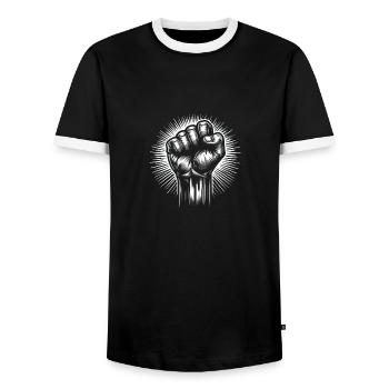 Power of Unity - Men's Ringer Shirt - black/white - Front - AI Model Female 172 light (172cm) & AI Model Male 178 light (178cm)