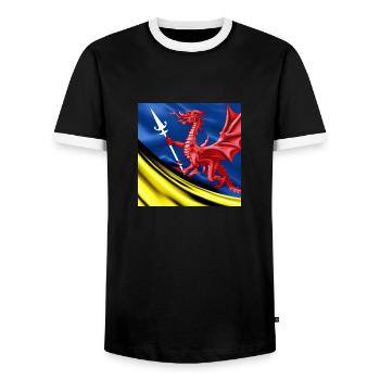 dragon flag spear - Men's Ringer Shirt - black/white - Front - AI Model Female 172 light (172cm) & AI Model Male 178 light (178cm)