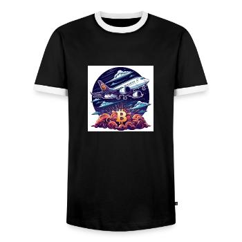 Crypto Bitcoin BTC Flugzeug Design Himmel ETH - Männer Kontrast-T-Shirt - Schwarz/Weiß - Vorne - AI Model Female 172 light (172cm) & AI Model Male 178 light (178cm)