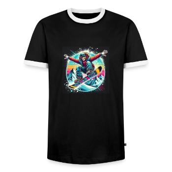 Snowboard Jump - Men's Ringer Shirt - black/white - Front - AI Model Female 172 light (172cm) & AI Model Male 178 light (178cm)