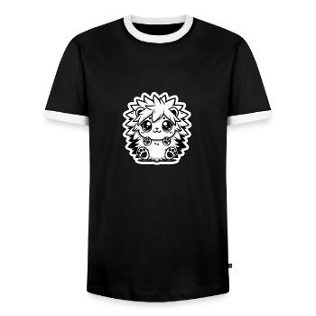 Fluffy Hedgehog - Cute and Cuddly - Men's Ringer Shirt - black/white - Front - AI Model Female 172 light (172cm) & AI Model Male 178 light (178cm)