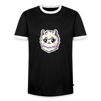 Fluffy Alpaca - Adorable and Sweet - Men's Ringer Shirt - black/white - Front - AI Model Female 172 light (172cm) & AI Model Male 178 light (178cm)