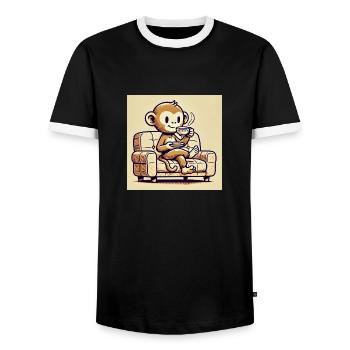 Entspannter Affe – KI-Design - Männer Kontrast-T-Shirt - Schwarz/Weiß - Vorne - AI Model Female 172 light (172cm) & AI Model Male 178 light (178cm)