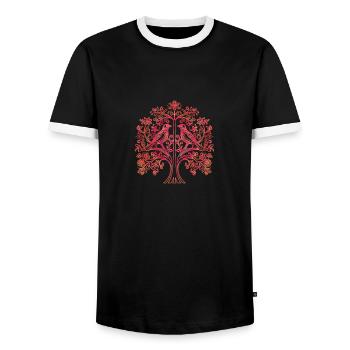 Tree of Life with Orange and Red Birds - Men's Ringer Shirt - black/white - Front - AI Model Female 172 light (172cm) & AI Model Male 178 light (178cm)