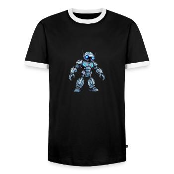 Cyber-Mech – Zukunft trifft Stil 🤖 - Männer Kontrast-T-Shirt - Schwarz/Weiß - Vorne - AI Model Female 172 light (172cm) & AI Model Male 178 light (178cm)