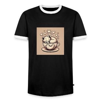 Cat in a Teacup - Men's Ringer Shirt - black/white - Front - AI Model Female 172 light (172cm) & AI Model Male 178 light (178cm)