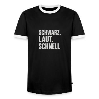 Schwarz Laut Schnell - Männer Kontrast-T-Shirt - Schwarz/Weiß - Vorne - AI Model Female 172 light (172cm) & AI Model Male 178 light (178cm)