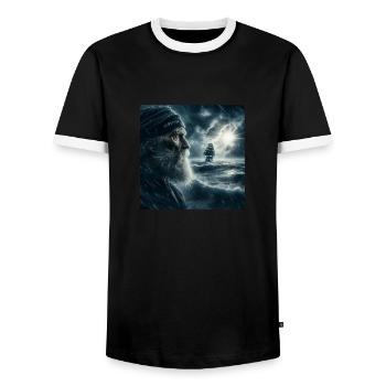 An old sailor - Men's Ringer Shirt - black/white - Front - AI Model Female 172 light (172cm) & AI Model Male 178 light (178cm)