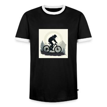 VTT en montagne et en forêt. - T-shirt contrasté Homme - noir/blanc - Devant - AI Model Female 172 light (172cm) & AI Model Male 178 light (178cm)