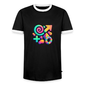 Neon Dreams – Explosion de formes abstraites en 3D - T-shirt contrasté Homme - noir/blanc - Devant - AI Model Female 172 light (172cm) & AI Model Male 178 light (178cm)