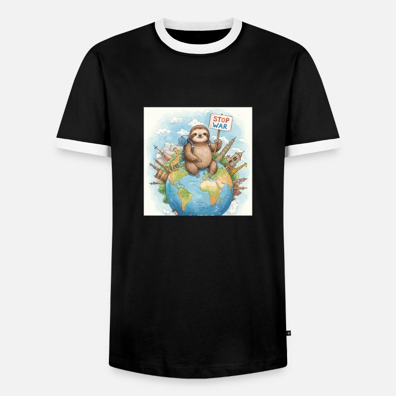 Sloth Wanderer Stop War - Men's Ringer Shirt - black/white