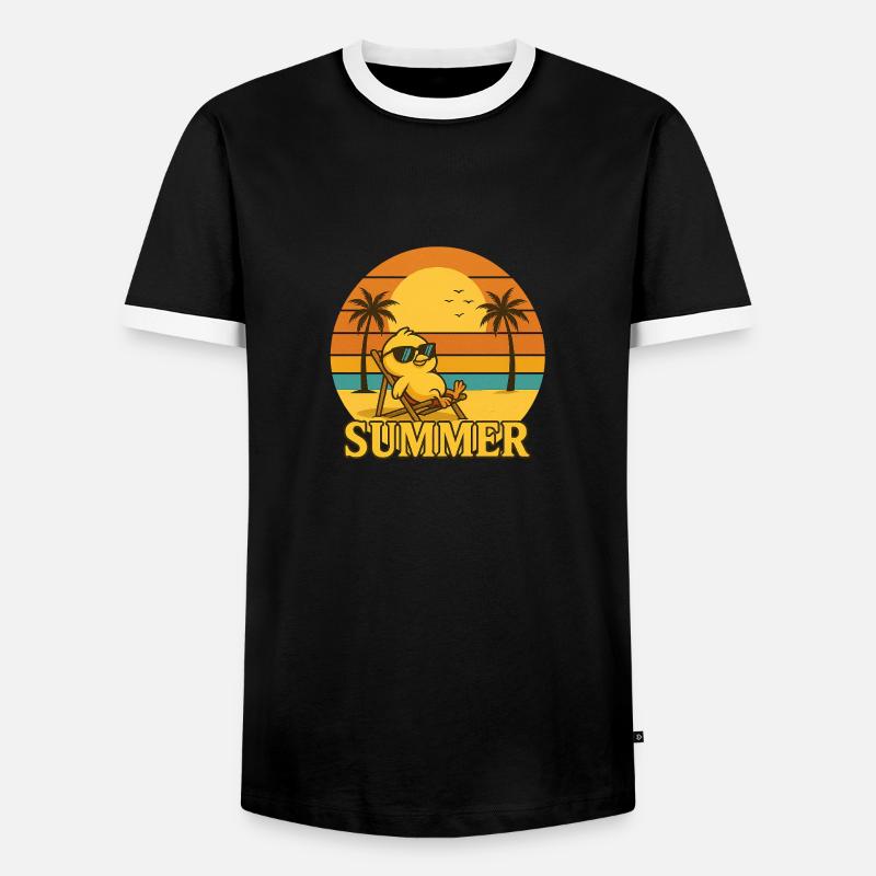 "Retro Sunset & Sunglass Chick" - Men's Ringer Shirt - black/white