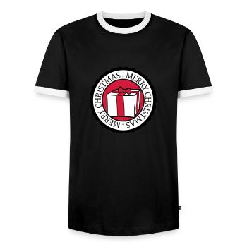 circle round stamp nicholas christmas design coo - Men's Ringer Shirt - black/white - Front - AI Model Female 172 light (172cm) & AI Model Male 178 light (178cm)