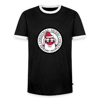 santa claus round circle stamp nikolaus weihnac - Men's Ringer Shirt - black/white - Front - AI Model Female 172 light (172cm) & AI Model Male 178 light (178cm)