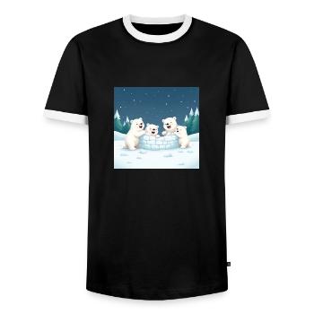 Playing polar bears build an igloo - winter cartoon - Men's Ringer Shirt - black/white - Front - AI Model Female 172 light (172cm) & AI Model Male 178 light (178cm)