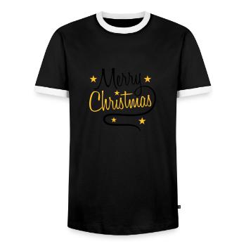 text design logo tanne sterne frohe christmas weih - Männer Kontrast-T-Shirt - Schwarz/Weiß - Vorne - AI Model Female 172 light (172cm) & AI Model Male 178 light (178cm)