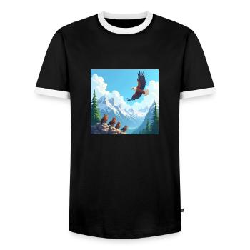 Majestätischer Adler über den Bergen - Cartoon - Männer Kontrast-T-Shirt - Schwarz/Weiß - Vorne - AI Model Female 172 light (172cm) & AI Model Male 178 light (178cm)