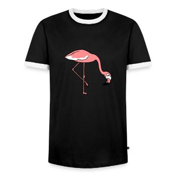 essen trinken beugen unten flamingo clipart comic - Männer Kontrast-T-Shirt - Schwarz/Weiß - Vorne - AI Model Female 172 light (172cm) & AI Model Male 178 light (178cm)