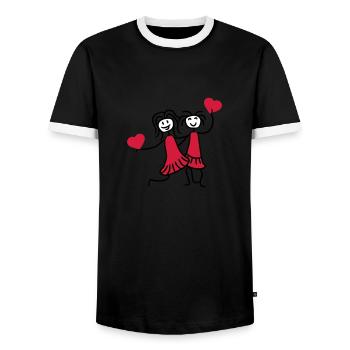 2 hearts best outline frame heart best friends tex - Men's Ringer Shirt - black/white - Front - AI Model Female 172 light (172cm) & AI Model Male 178 light (178cm)